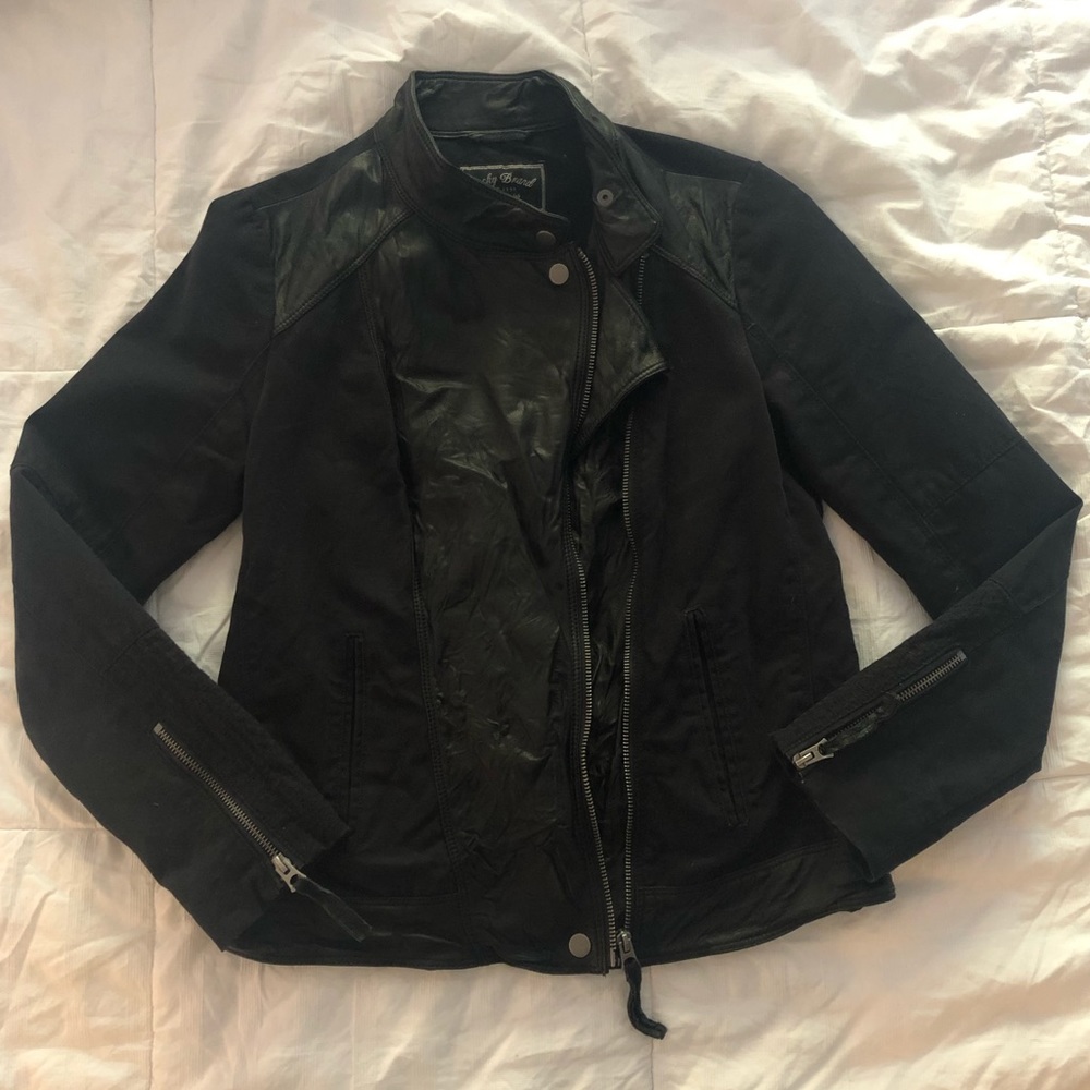 Lucky Brand Black Leather Denim Jacket